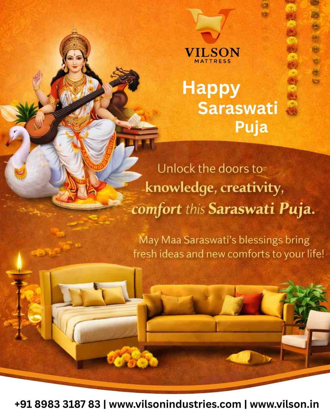 May Maa Saraswati bless your home with knowledge, creativity, and comfort.
